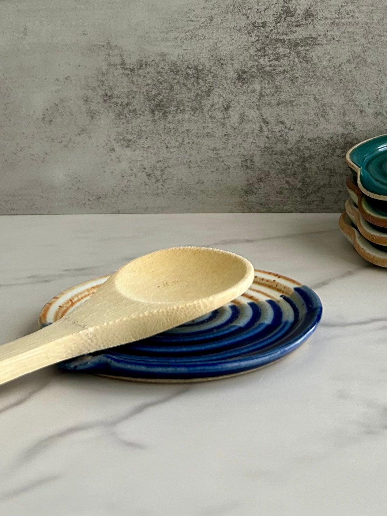 Cream and Blue Spoon Rest